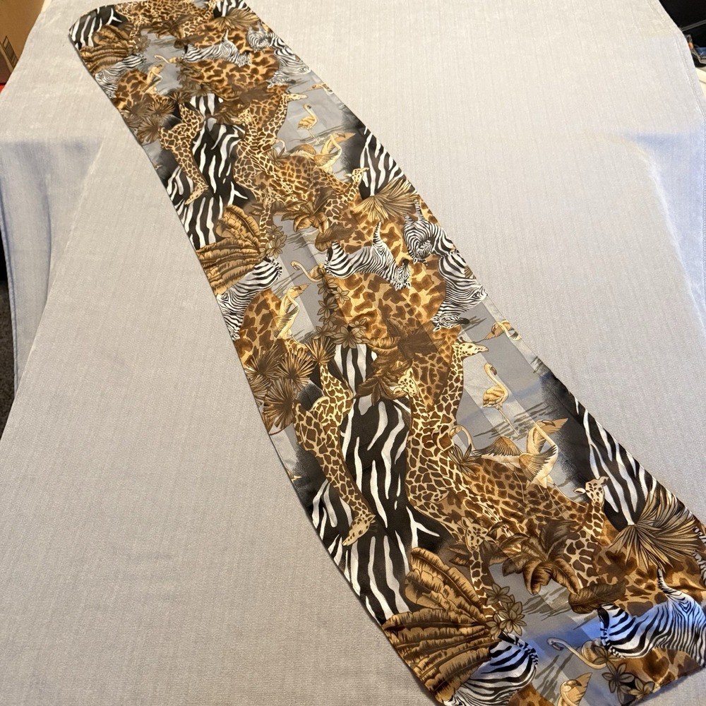 Vintage Safari Scarf Giraffe Zebra Flamingo Animal Print Long 58x14 Jungle